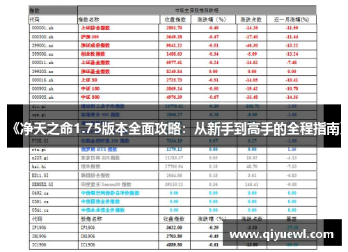 《净天之命1.75版本全面攻略：从新手到高手的全程指南》